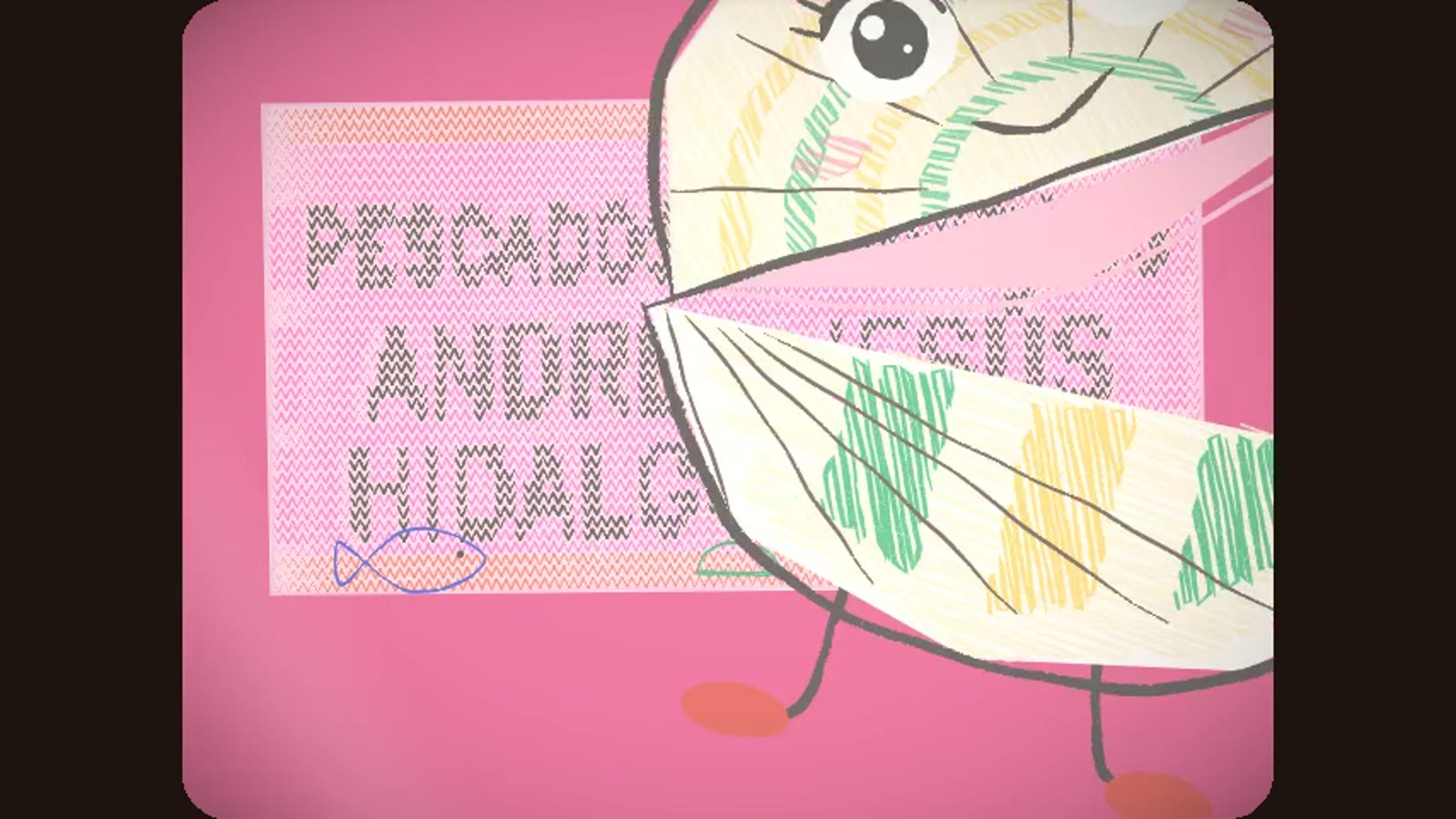 El anuncio, tejido punto a punto, con la almeja que habla.