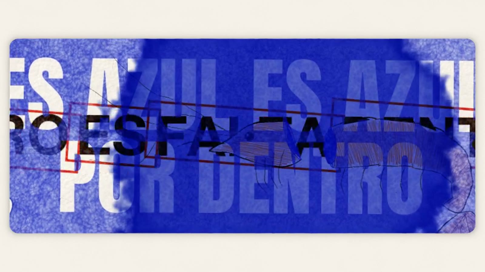 «Es azul por dentro»: la mancha de acuarela deja las letras en reserva.